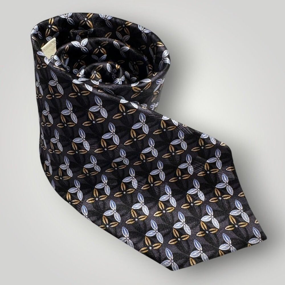 JOHN NORDSTROM Silk Tie Necktie Black/Blue Floral Geometric Necktie 100% Silk